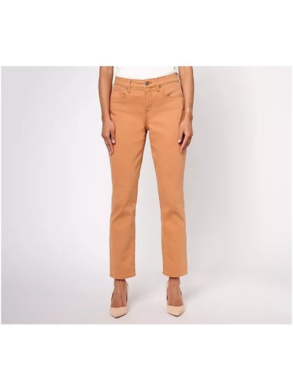 NYDJ Margot Girlfriend Jeans Size 14 Petite Straight Leg Rust Brown Tan Neutral